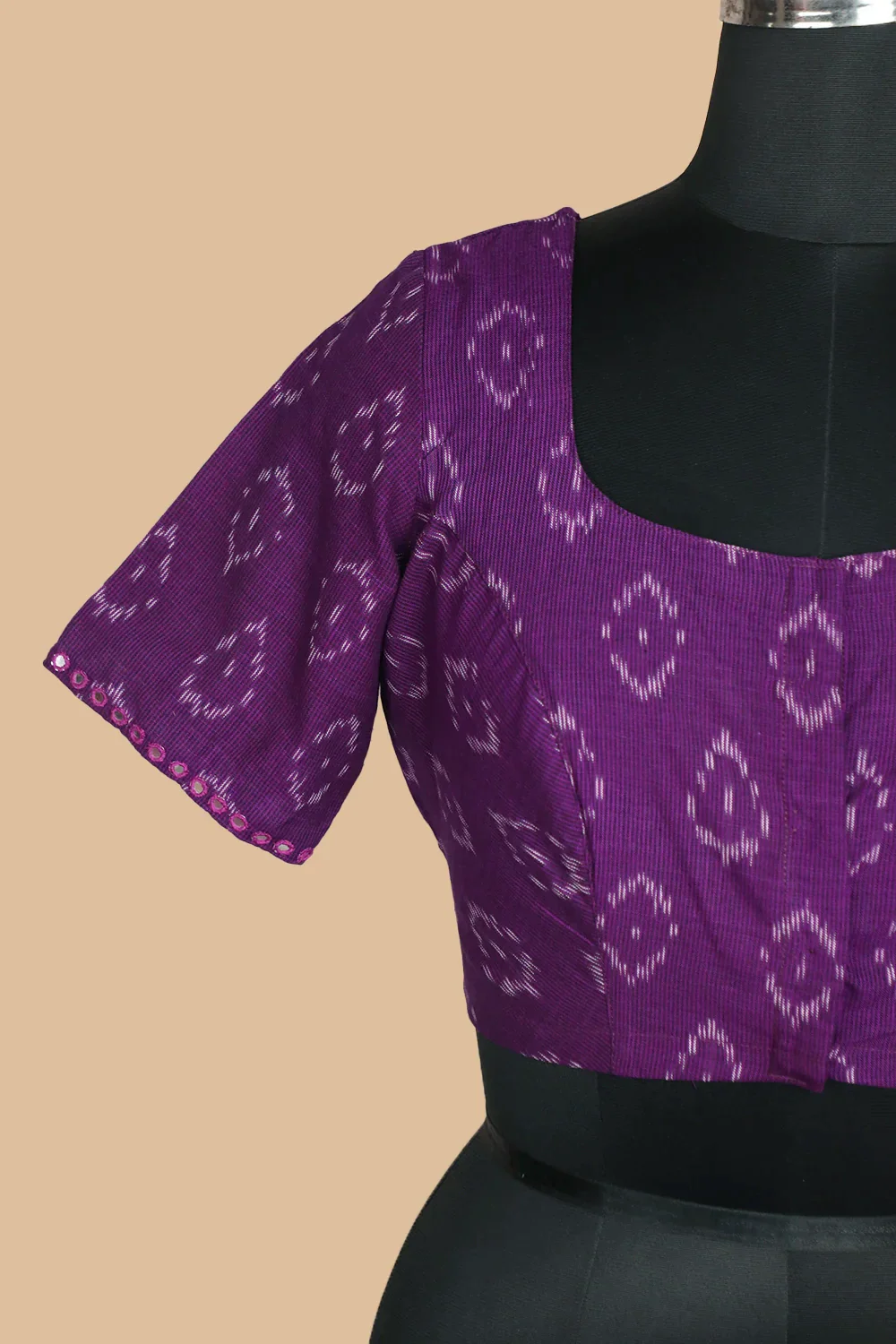 Purple Ikat Mirror Work Stitched Blouse - 32,34,36,38,40,42 - Image 5