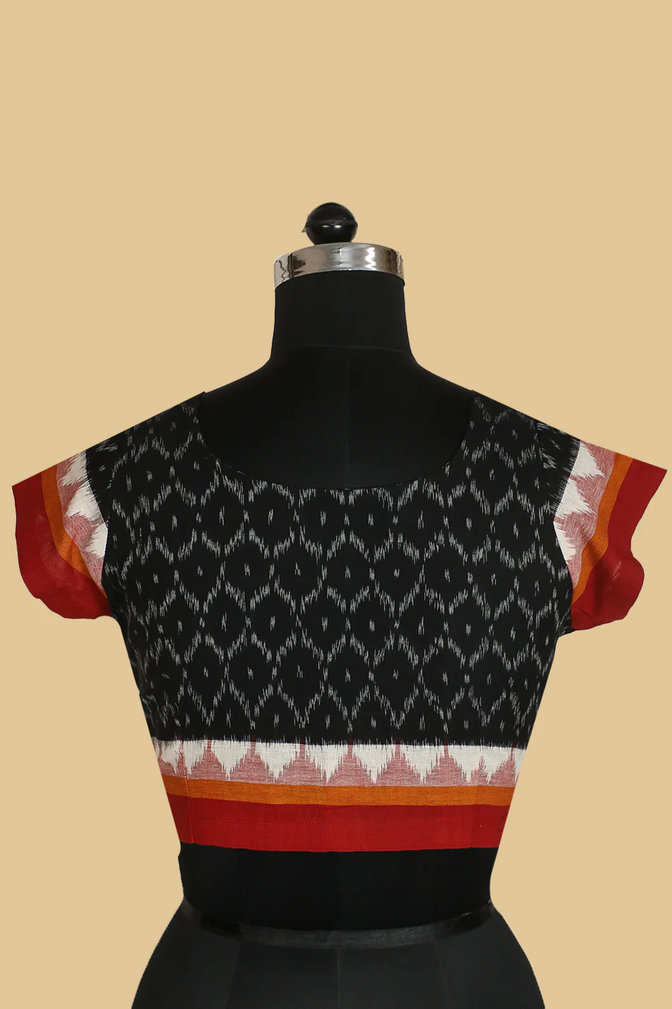 Black Ikat Cap Sleeve Stitched Blouse - 34,36,48,40,42 - Image 4
