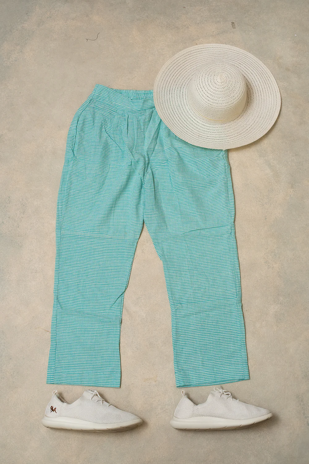 Micro-Checked Green Handwoven Stitched Pant