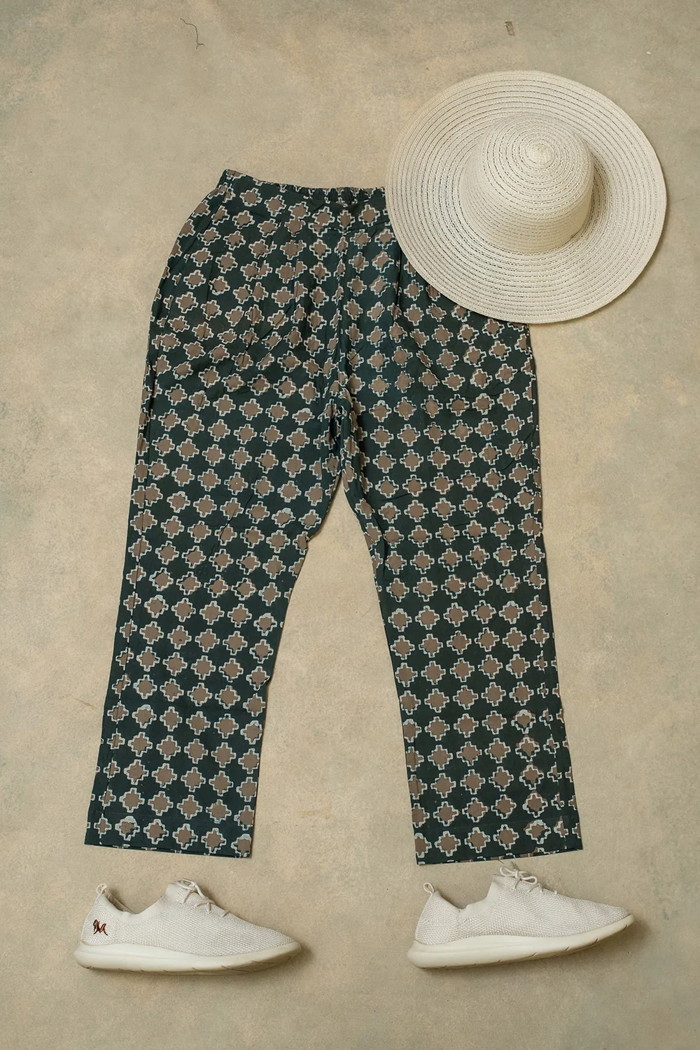 Butta on Ash Grey Block Printed Stitched Pant