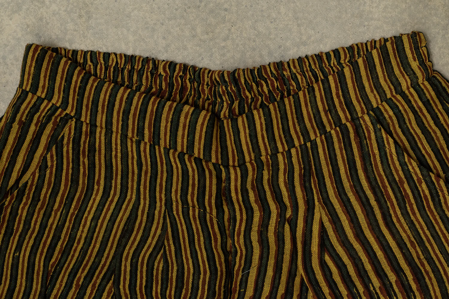 Green with Yellow Stripes Ajrak Linen Stitched Capri - Image 3