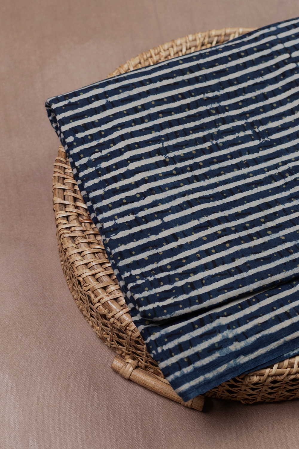 Stripes on Indigo Ajrak Cotton Fabric - 1m
