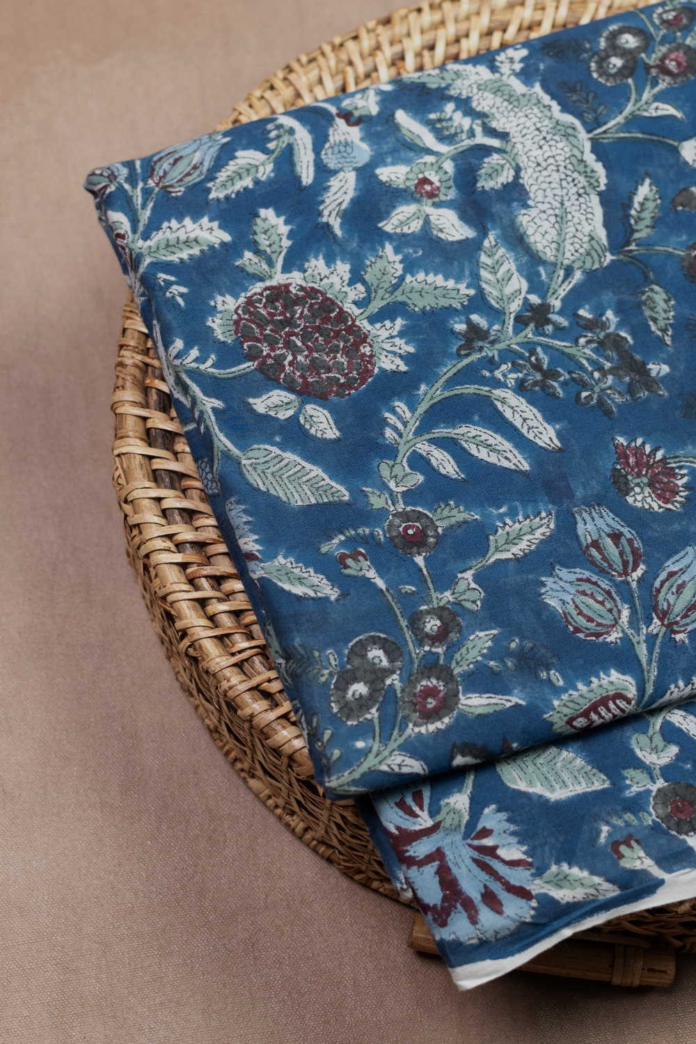 Tealwood Blossom Sanganeri Mul Cotton Fabric - 1.4m