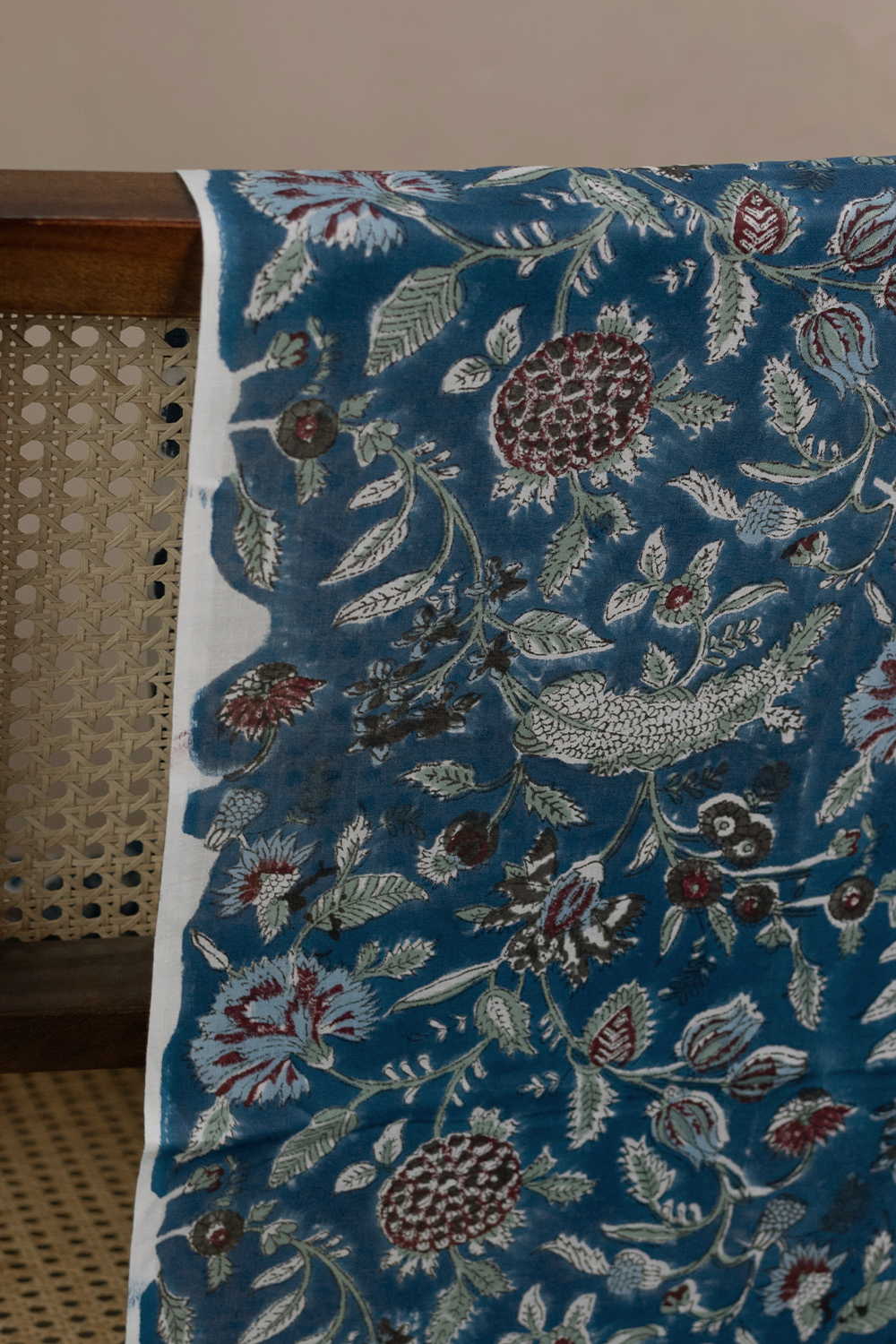 Tealwood Blossom Sanganeri Mul Cotton Fabric - 1.4m - Image 2
