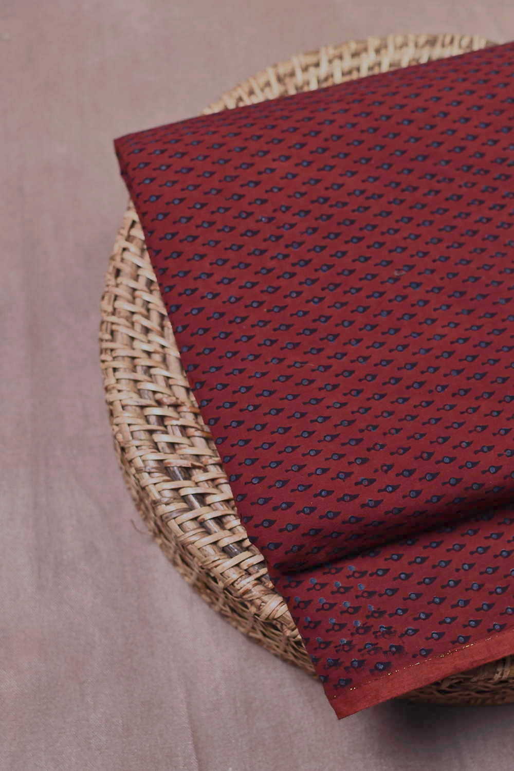 Tiny Motifs - Maroon Ajrak Cotton Fabric-0.5 m