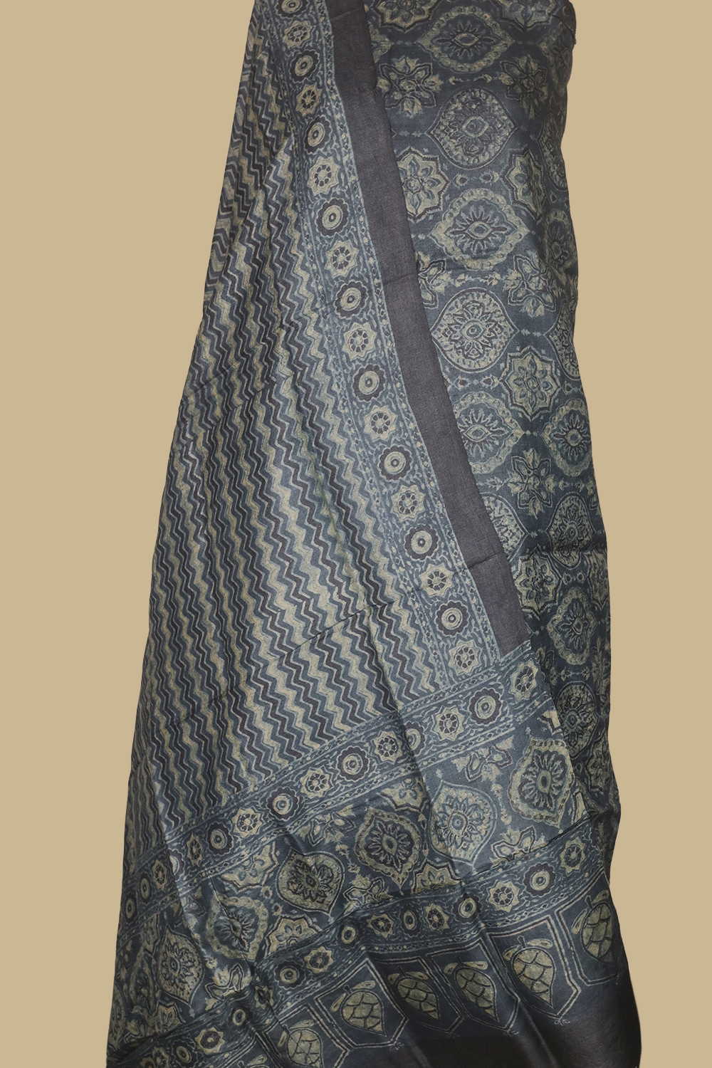 Muted Indigo Ajrak Tussar Top & Dupatta - Image 2
