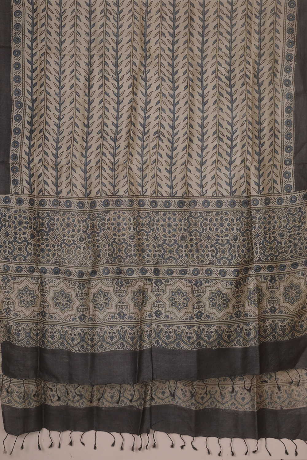 Intricate Design - Cream Ajrak Tussar Top & Dupatta - Image 3