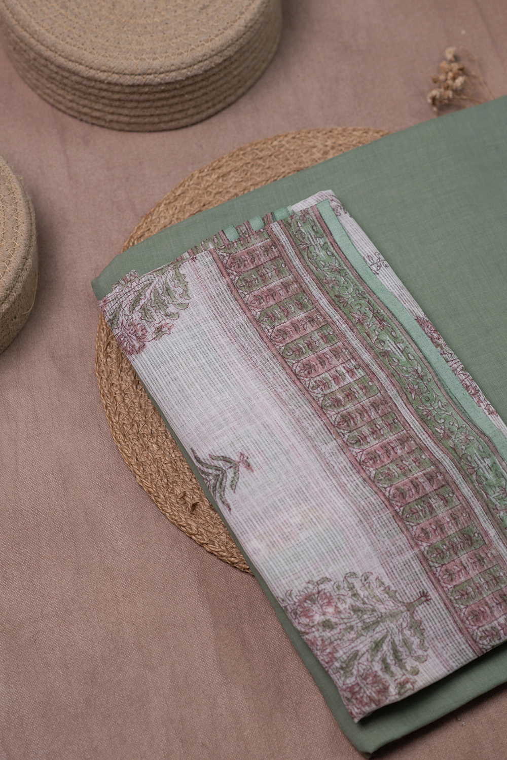 Sage Green Mul Cotton Top & Kota Cotton Dupatta