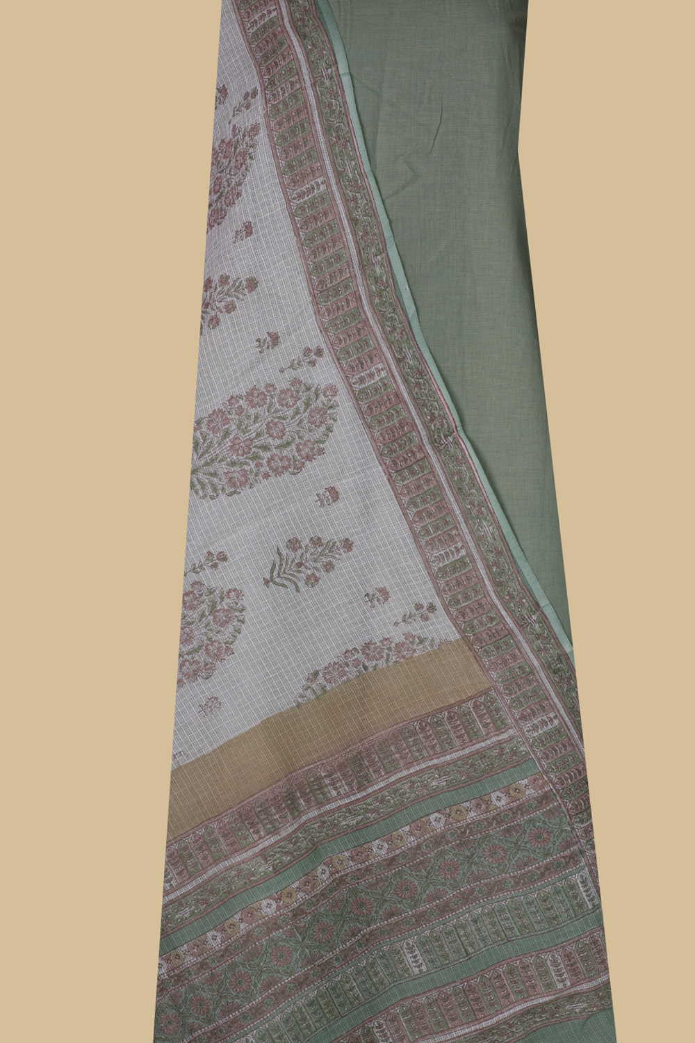 Sage Green Mul Cotton Top & Kota Cotton Dupatta - Image 2