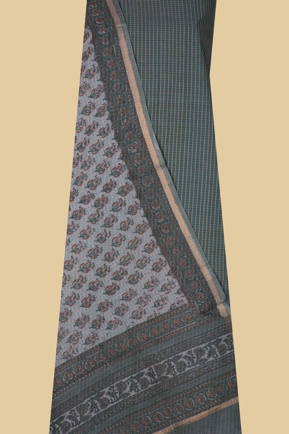 Mini Creamy Checks Handspun Top & Kota Cotton Dupatta - Image 2