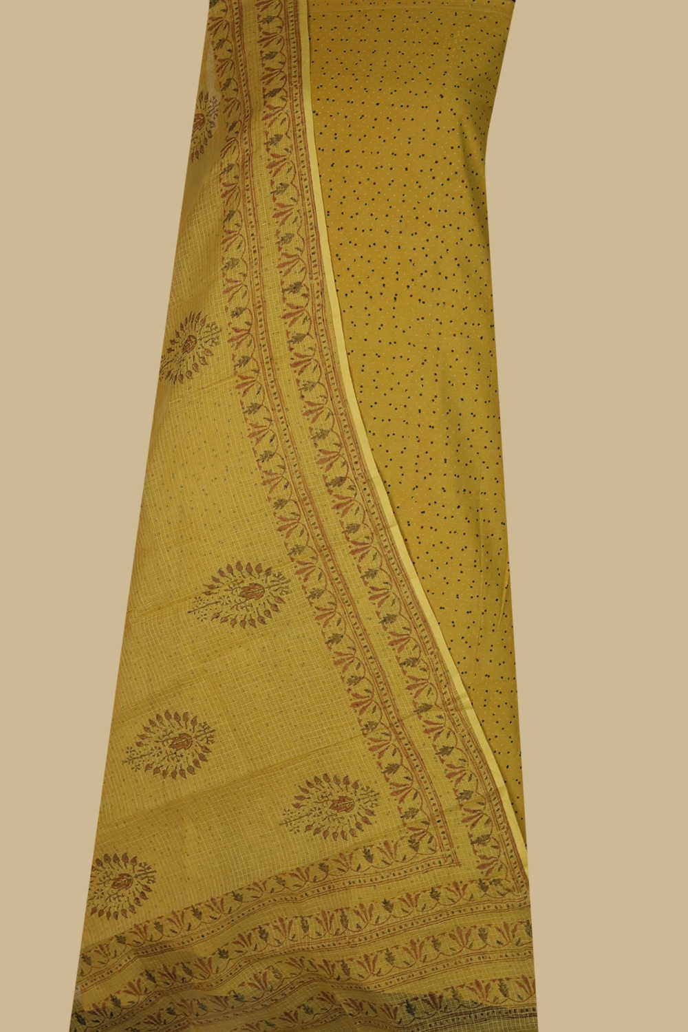 Yellow Ajrak Cotton Top & Kota Cotton Dupatta