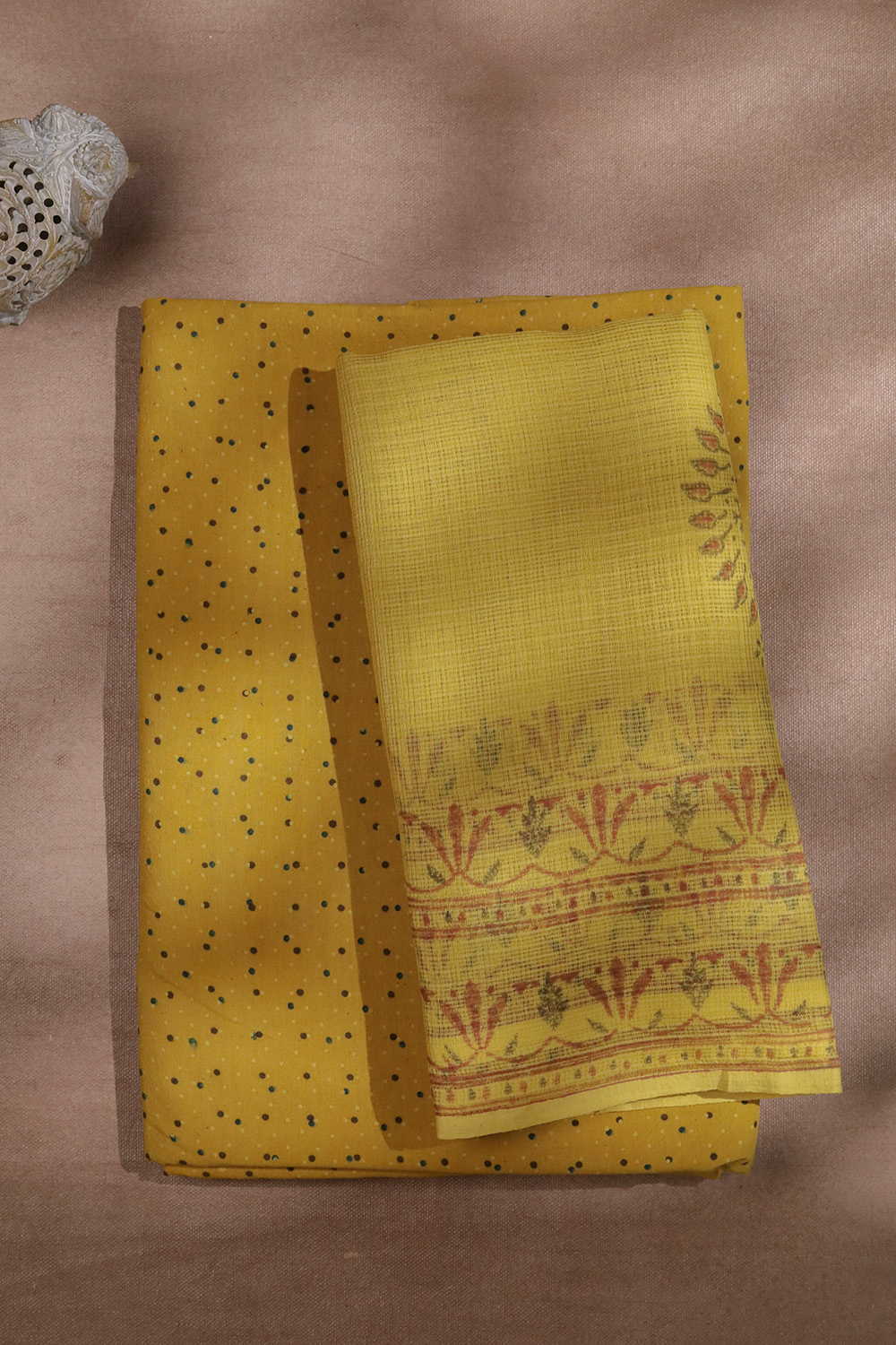 Yellow Ajrak Cotton Top & Kota Cotton Dupatta - Image 2