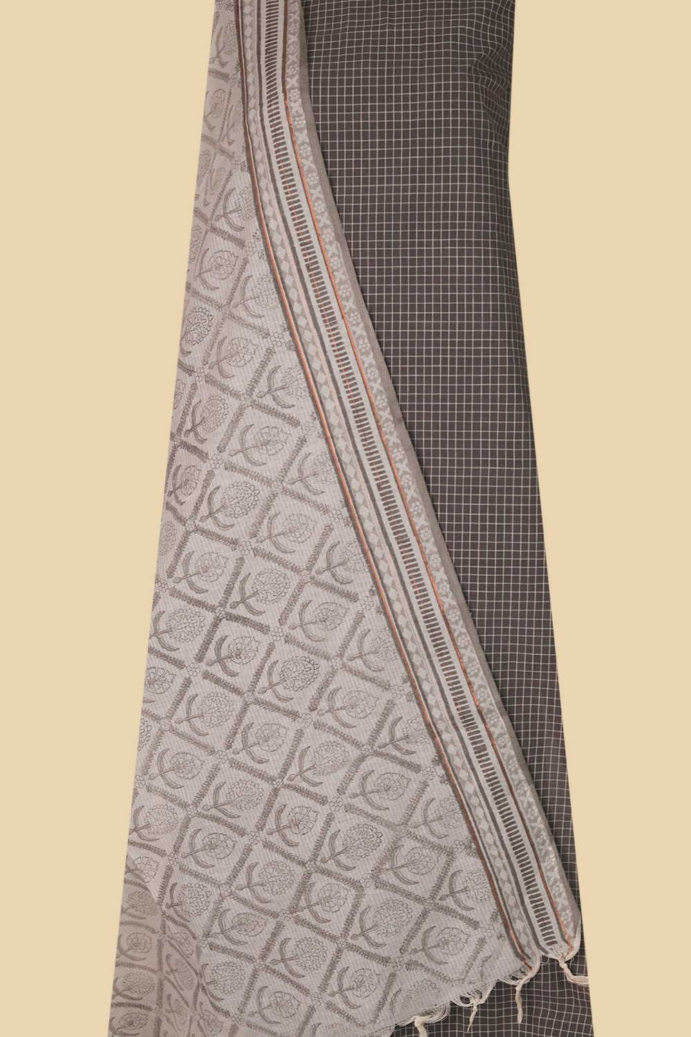 Darker Grey - Handspun Cotton Top & Blok Printed Dupatta
