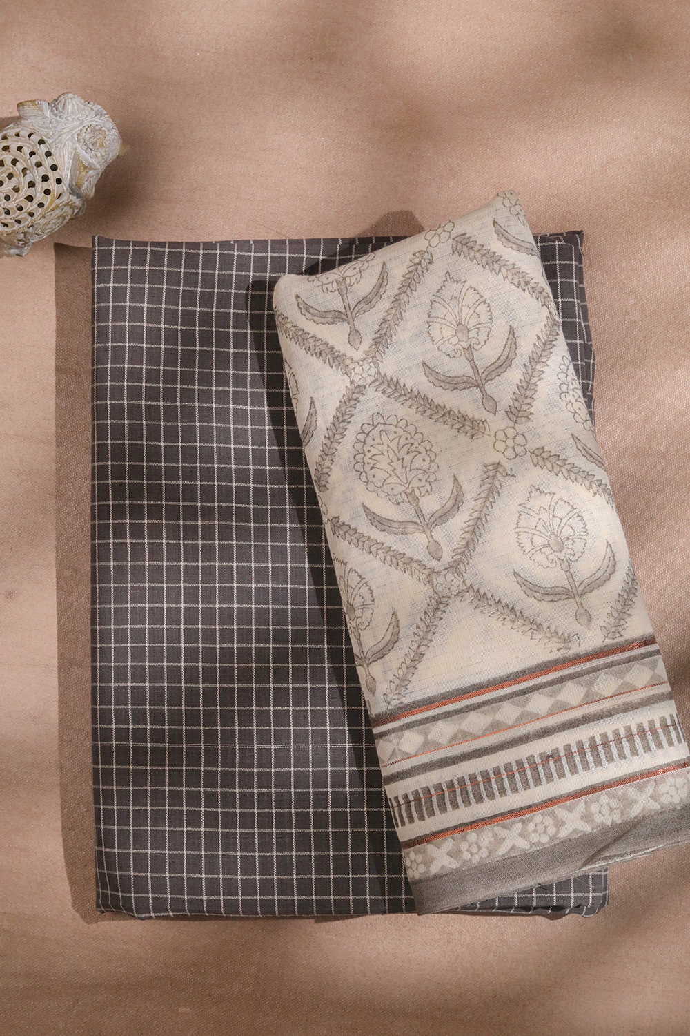Darker Grey - Handspun Cotton Top & Blok Printed Dupatta - Image 2