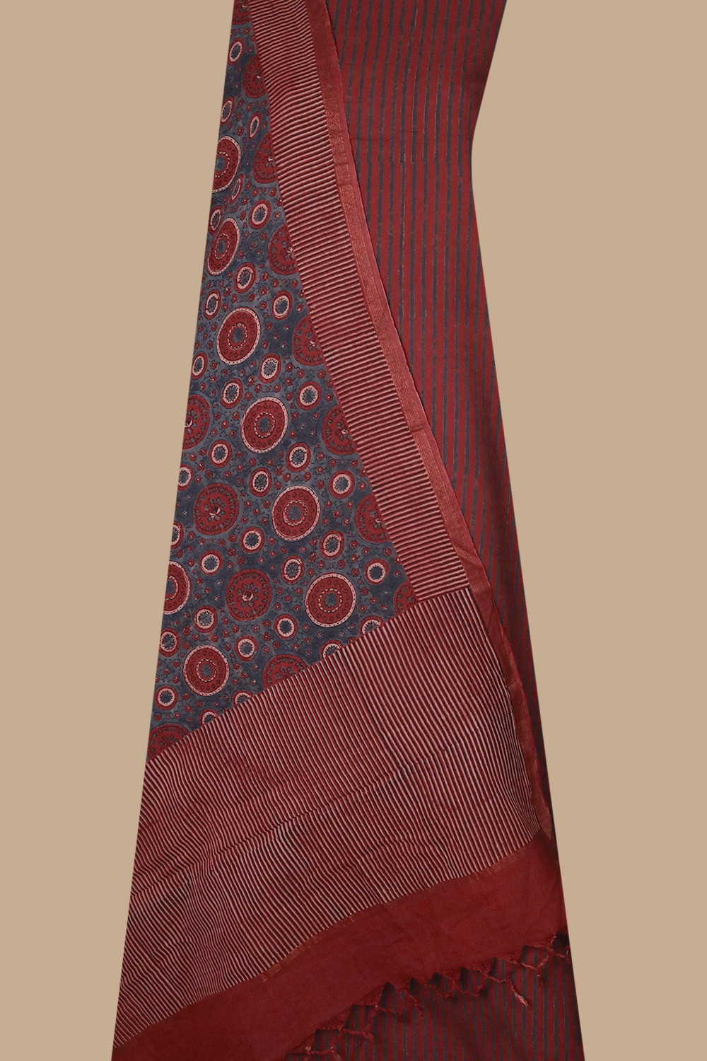 Rust Maroon Ajrak Cotton Top & Dupatta