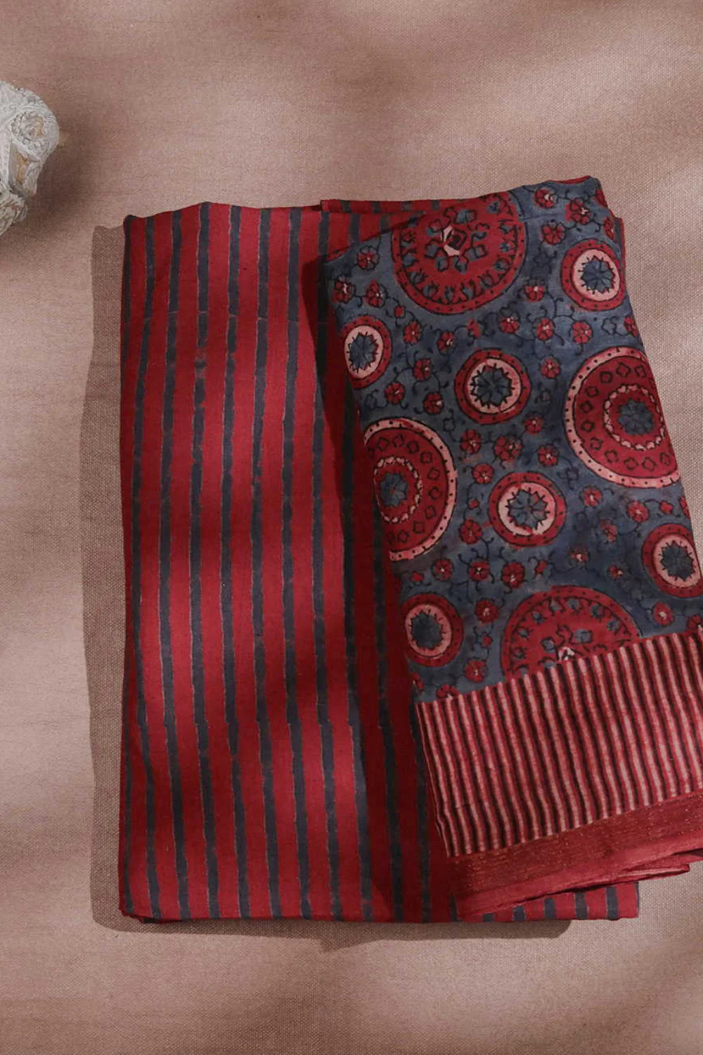 Rust Maroon Ajrak Cotton Top & Dupatta - Image 2