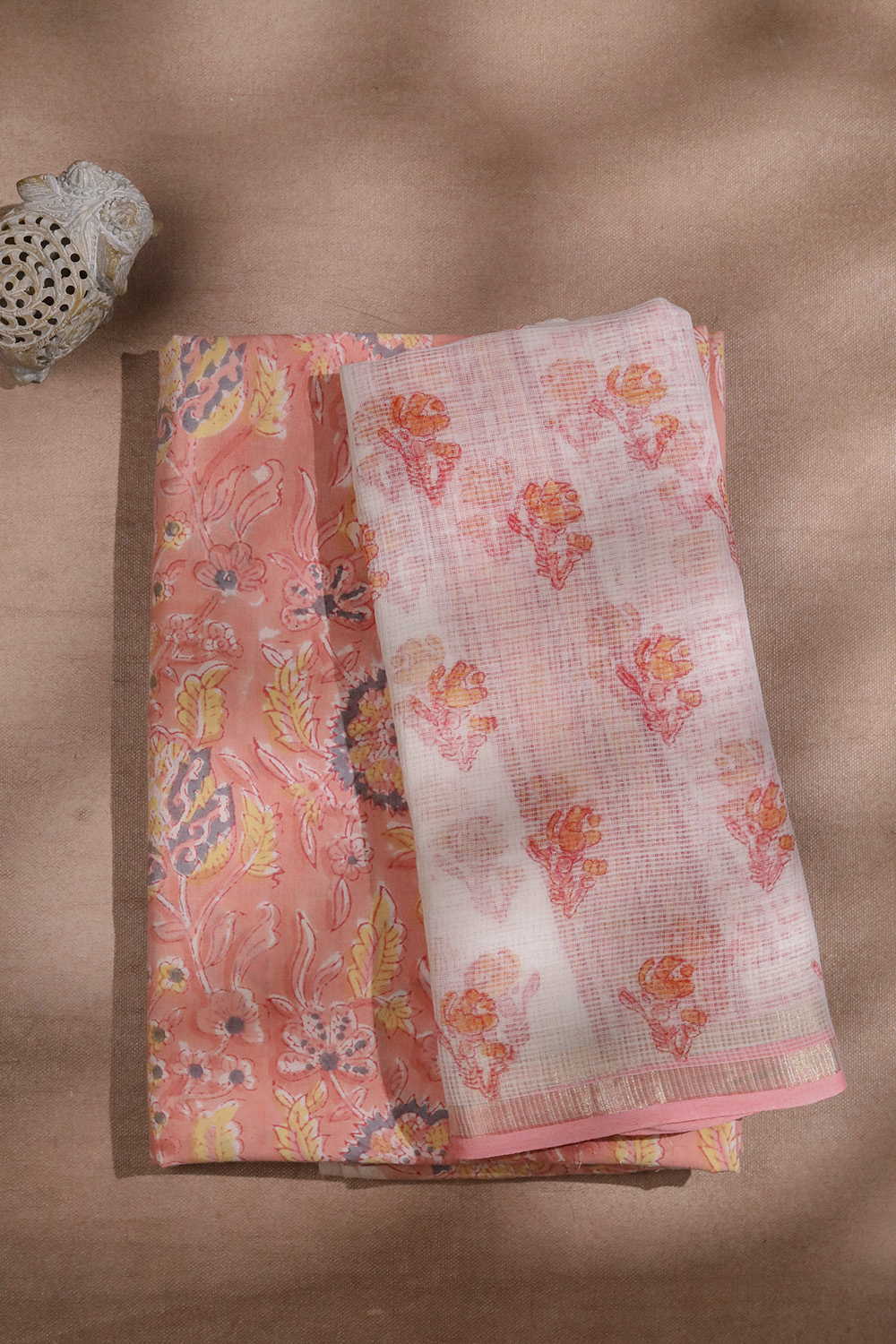 Peach Sanganeri Cotton Top & Kota Dupatta