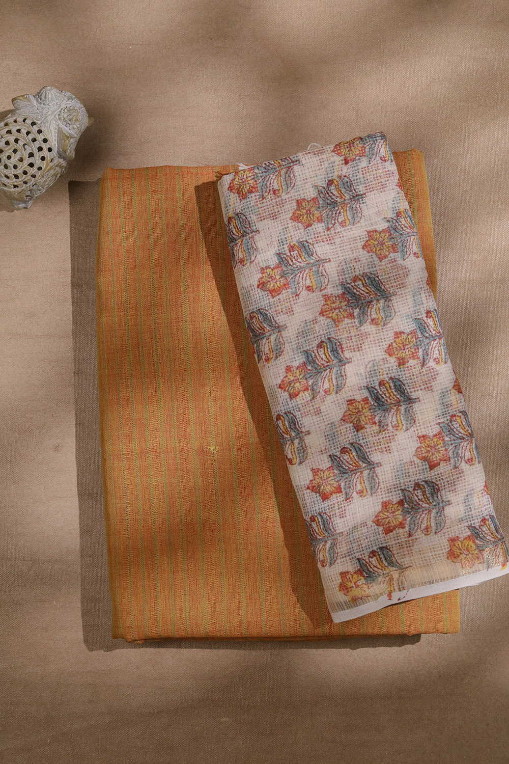 Warm Rust Orange with Stripe Handspun Top & Kota Dupatta