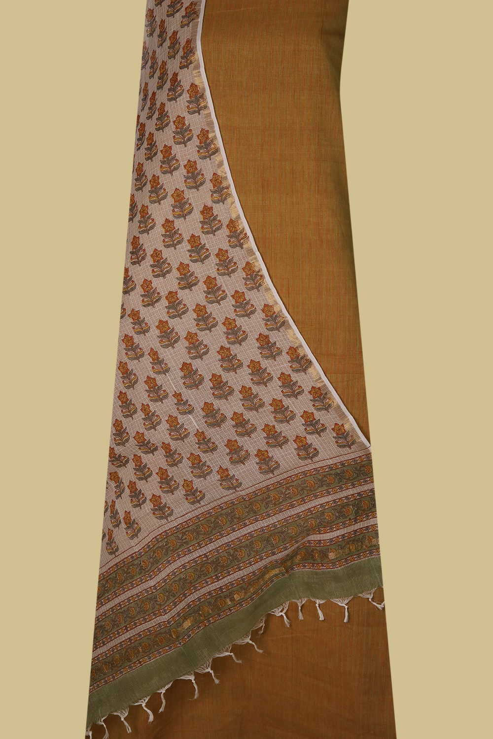 Warm Rust Orange with Stripe Handspun Top & Kota Dupatta - Image 2