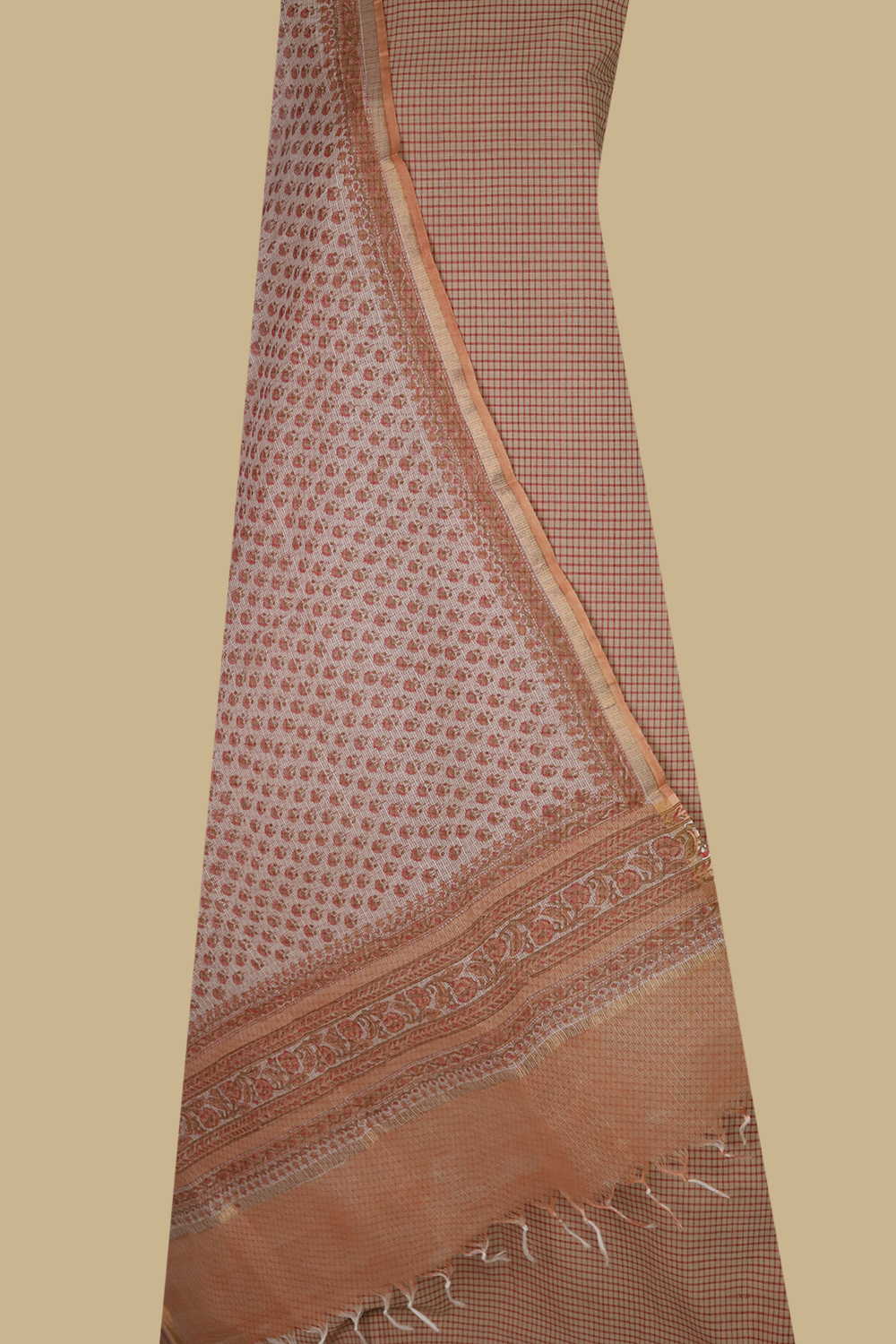 Pink Checks on Cream Handspun Top & Kota Dupatta - Image 2