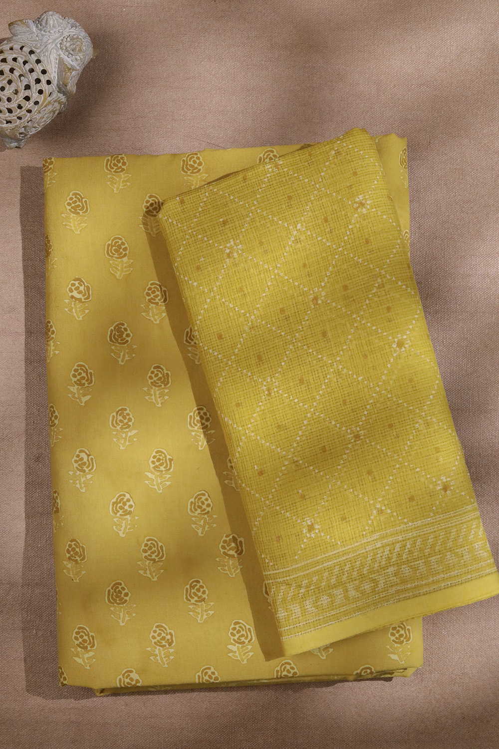 Shades of Yellow Ajrak Cotton Top & Dupatta
