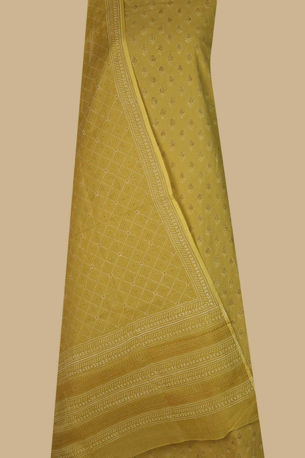 Shades of Yellow Ajrak Cotton Top & Dupatta - Image 2