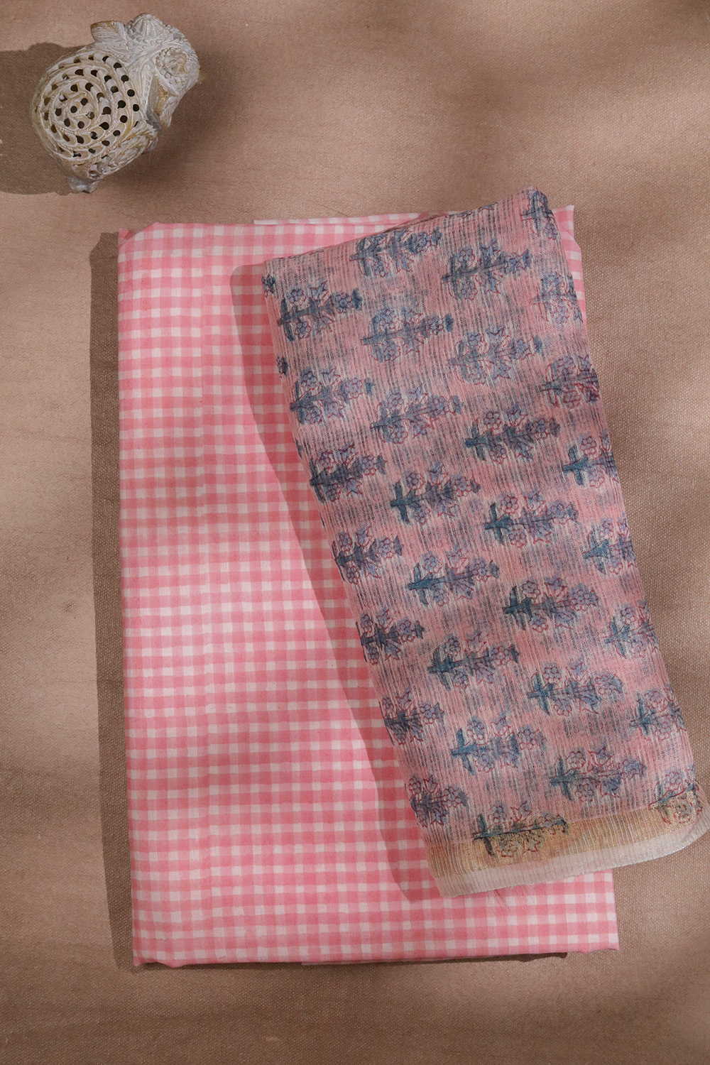 Checks on Pink Sanganeri Top & Kota Cotton Dupatta