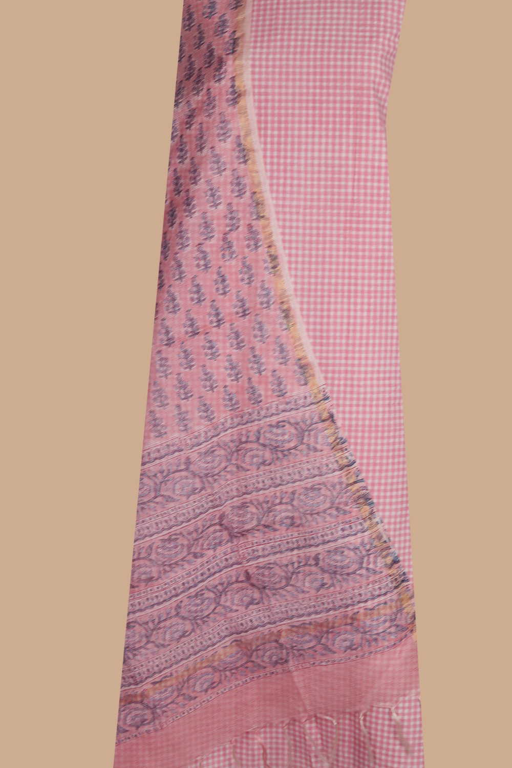 Checks on Pink Sanganeri Top & Kota Cotton Dupatta - Image 2
