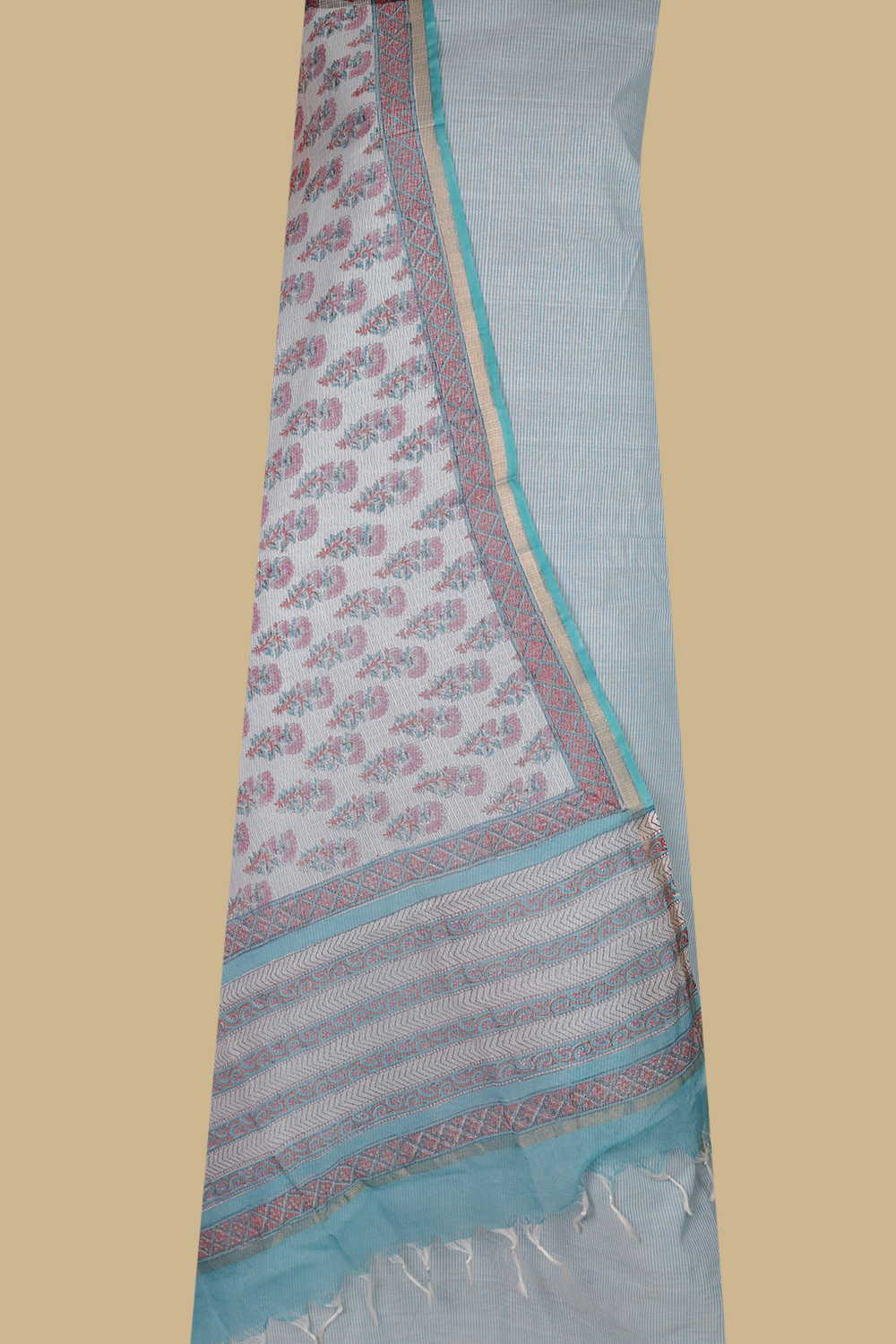 Blue Stripees on Cream Mangalgiri Top & Kota Dupatta