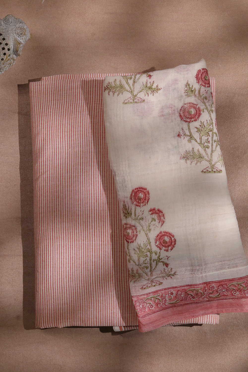 Pin Stripe Mangalagiri Cotton Top & Block Printed Dupatta