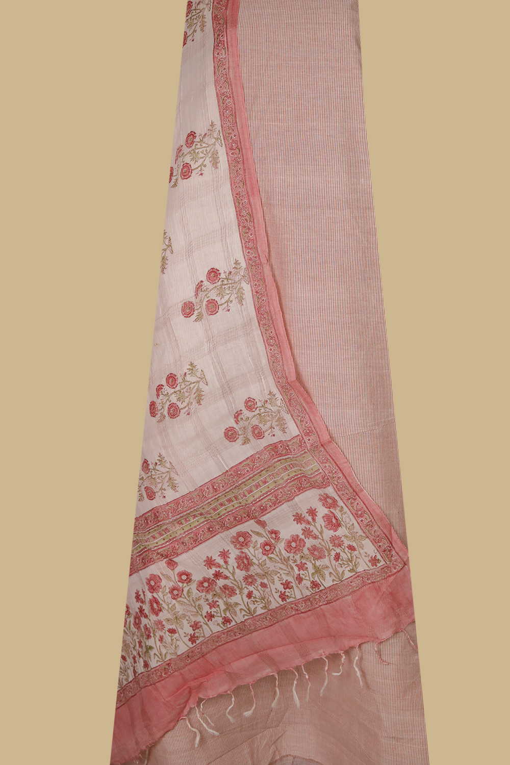 Pin Stripe Mangalagiri Cotton Top & Block Printed Dupatta - Image 2