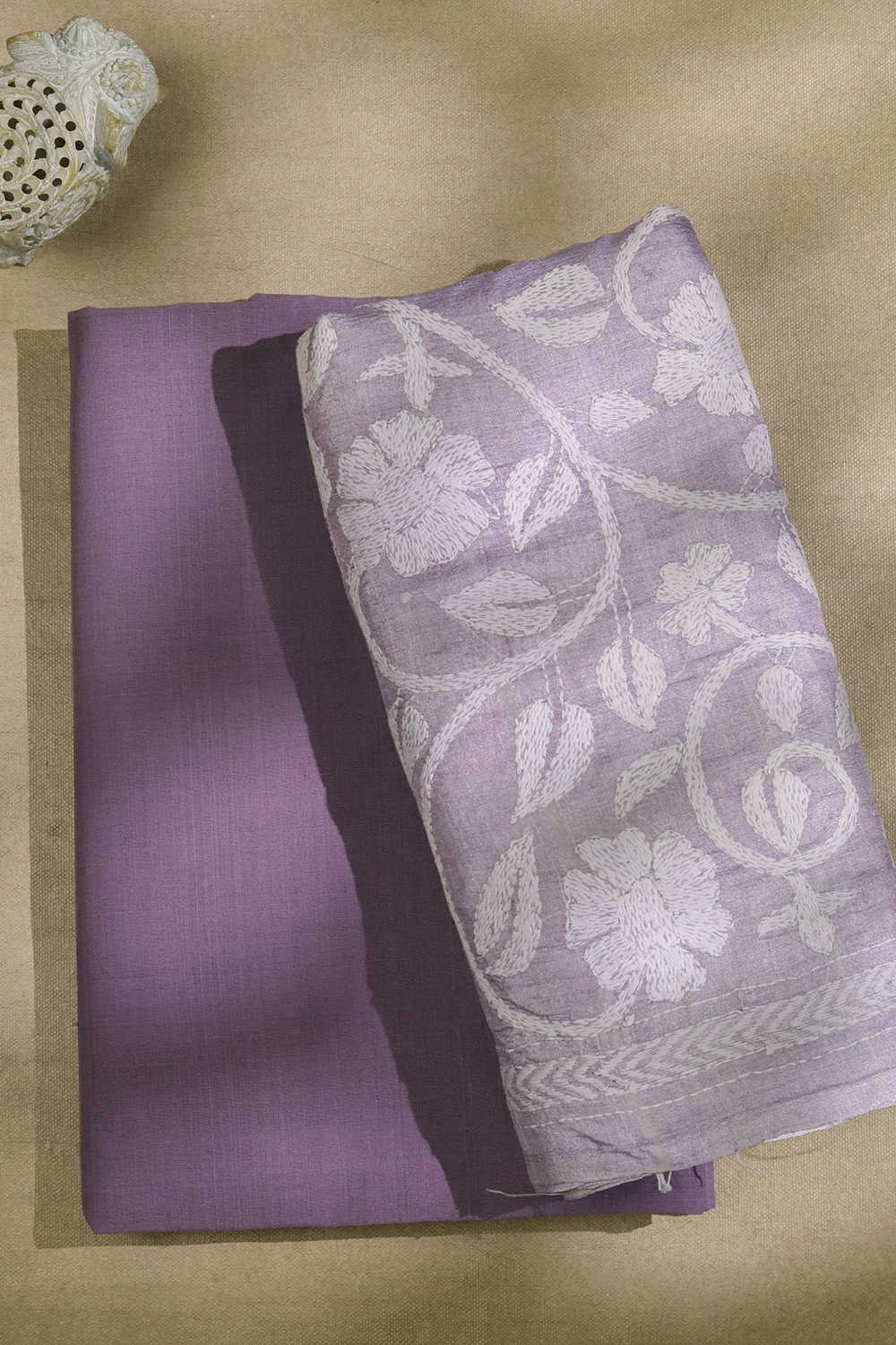 Faded Purple Mangalagiri Top & Kantha Silk Dupatta