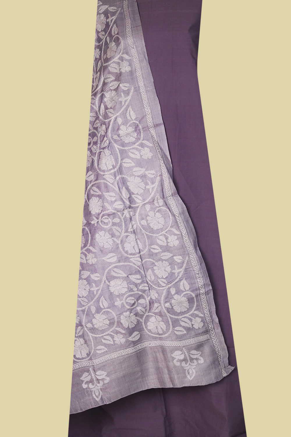 Faded Purple Mangalagiri Top & Kantha Silk Dupatta - Image 2