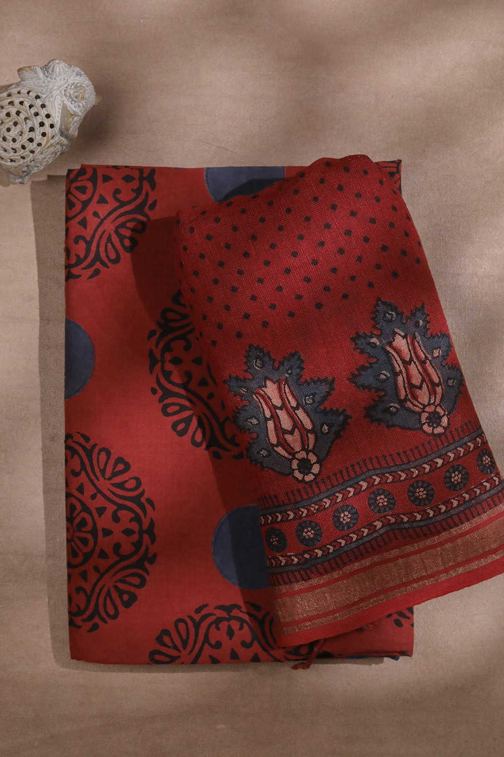 Mandala Motifs on Maroon Ajrak Top & Linen Dupatta