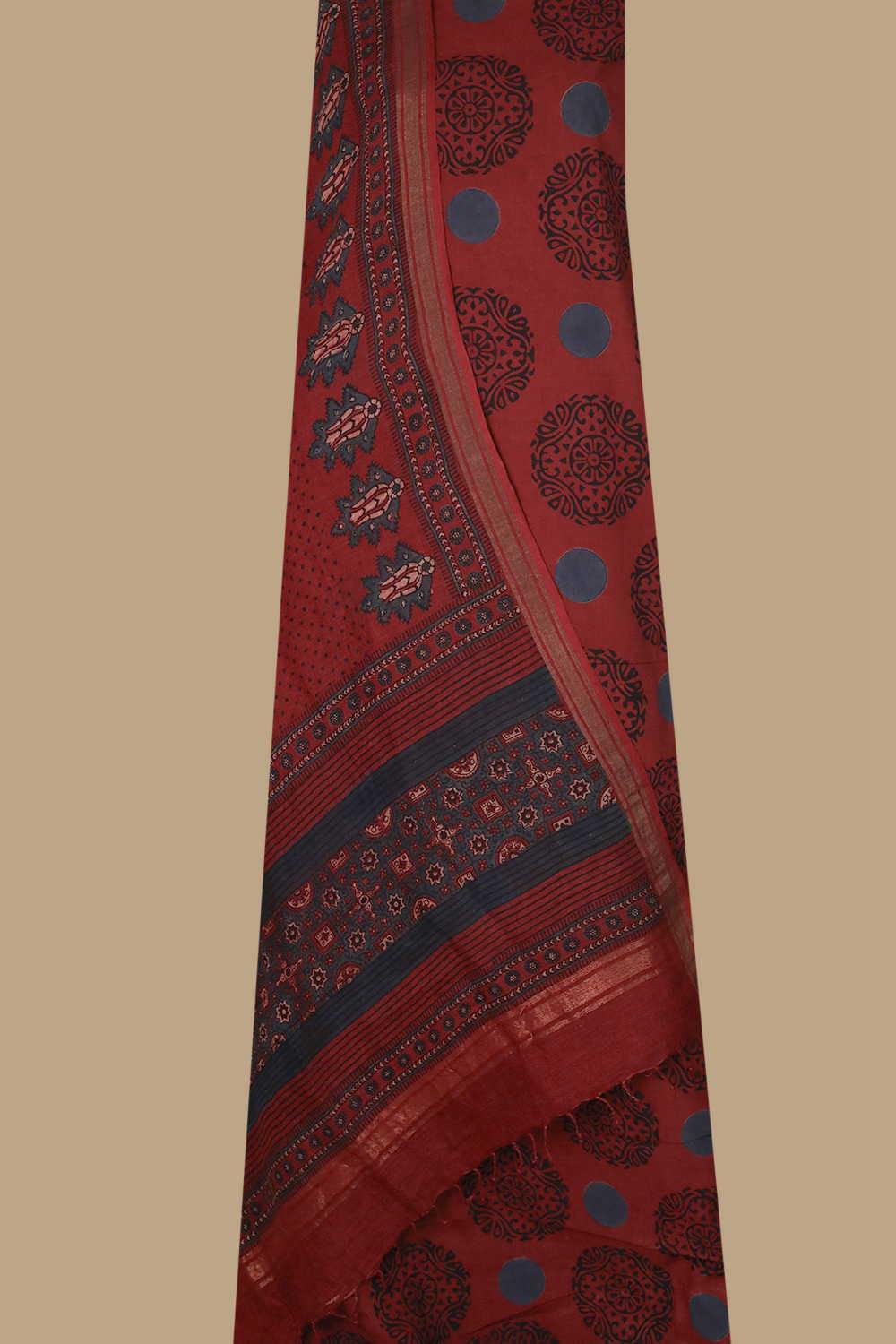 Mandala Motifs on Maroon Ajrak Top & Linen Dupatta - Image 2