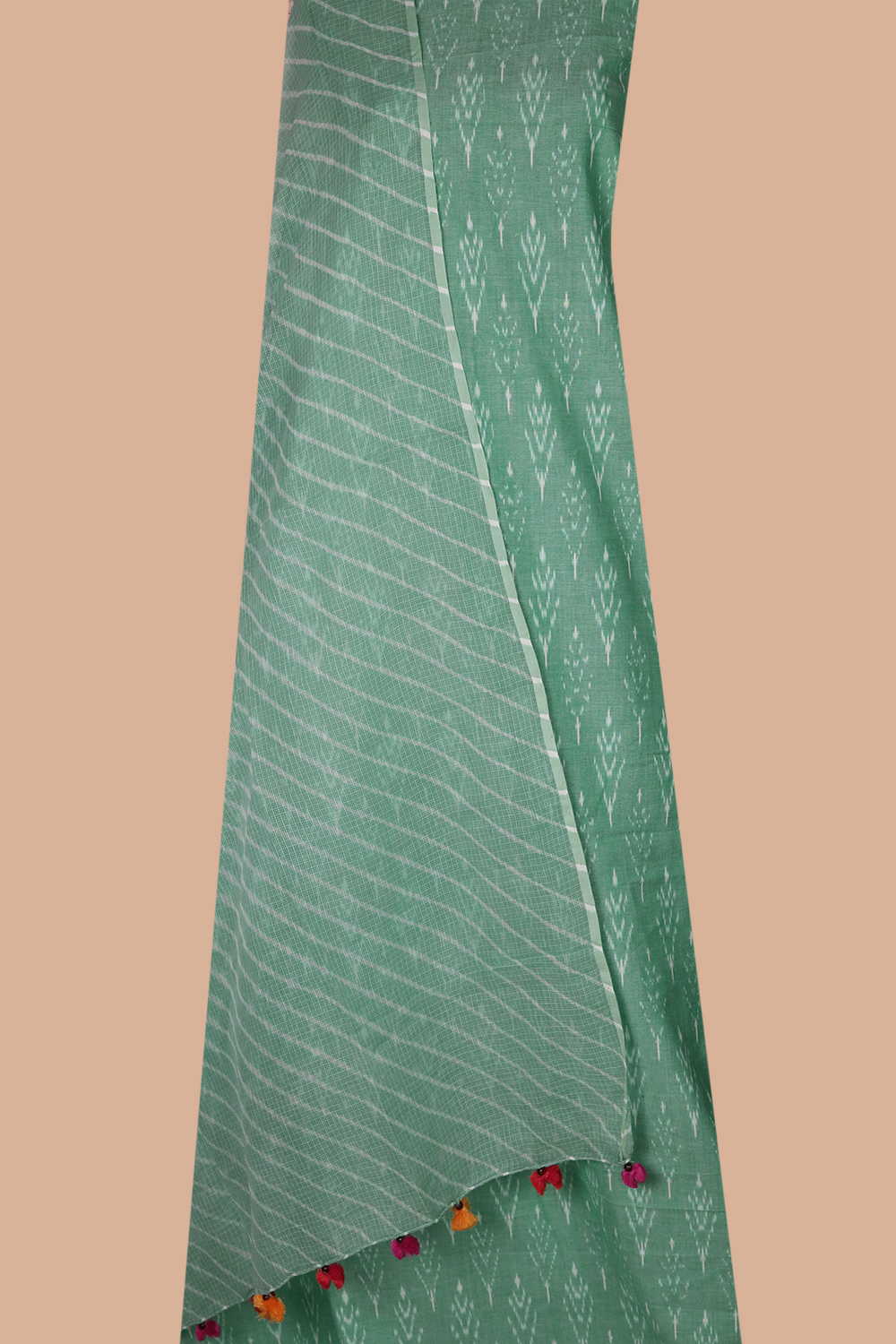 Light Green Ikat Cotton Top & Leheriya Kota Dupatta - Image 2