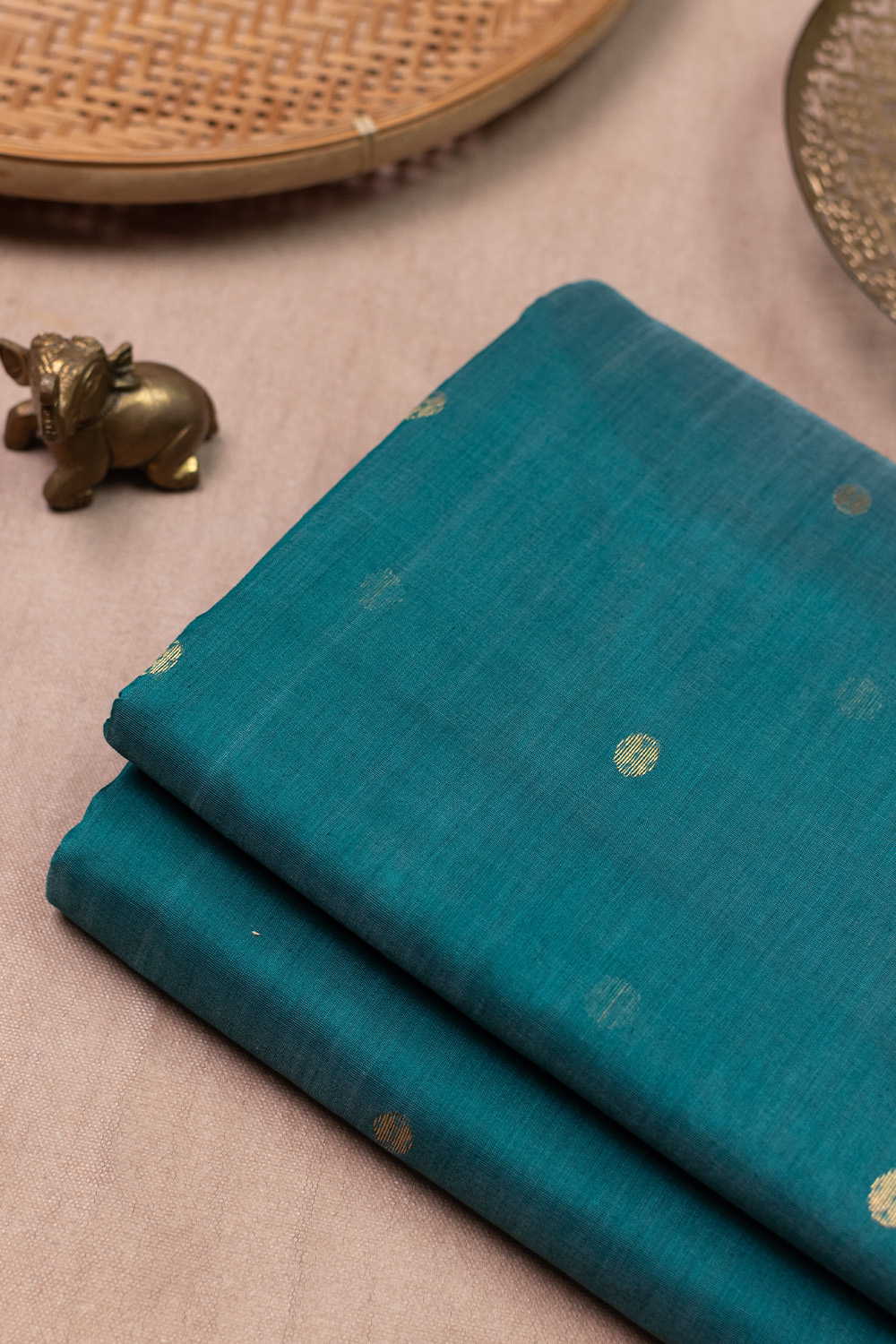 Zari Butta on Green Chanderi Silk Cotton Fabric - 2.3m
