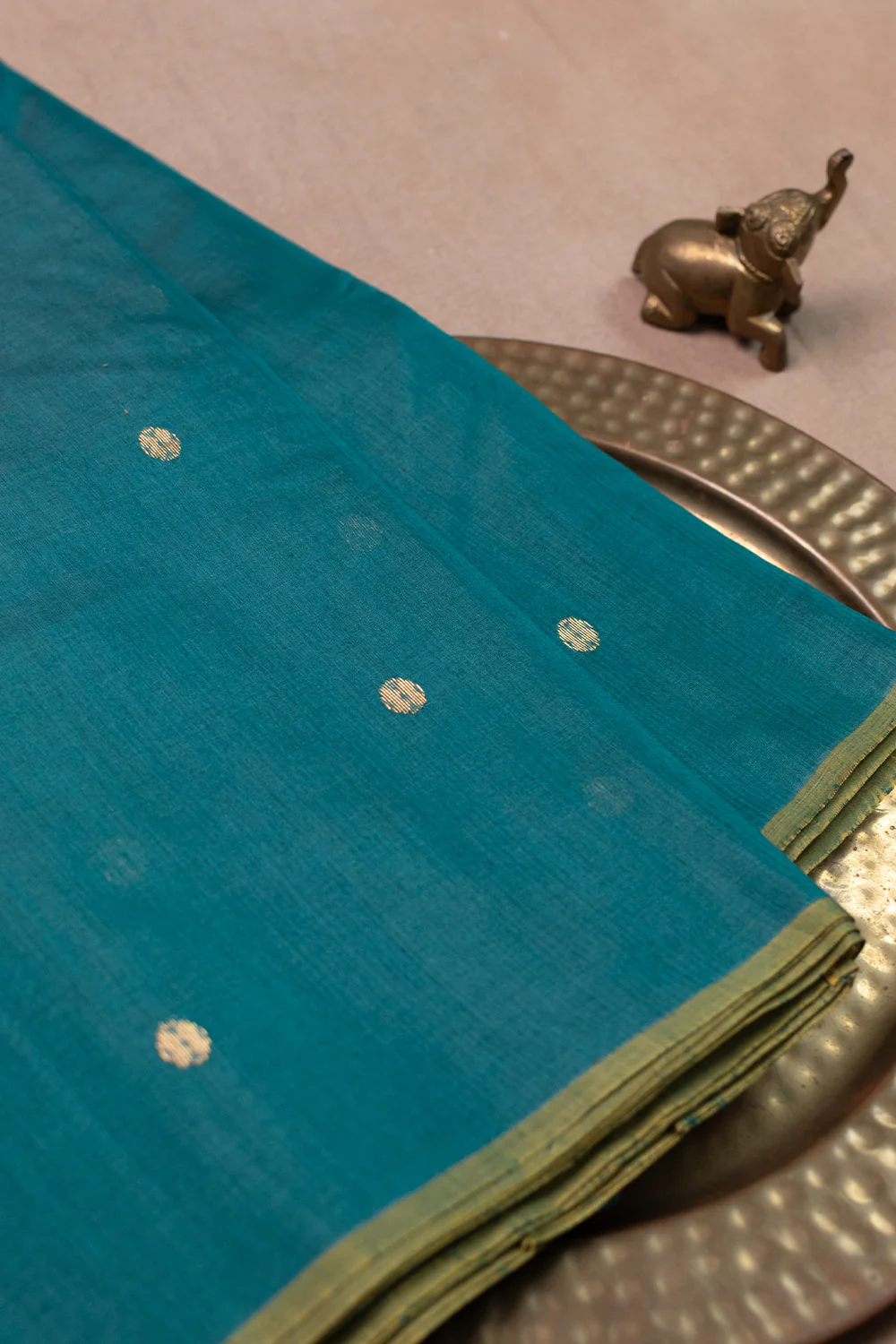 Zari Butta on Green Chanderi Silk Cotton Fabric - 2.3m - Image 2