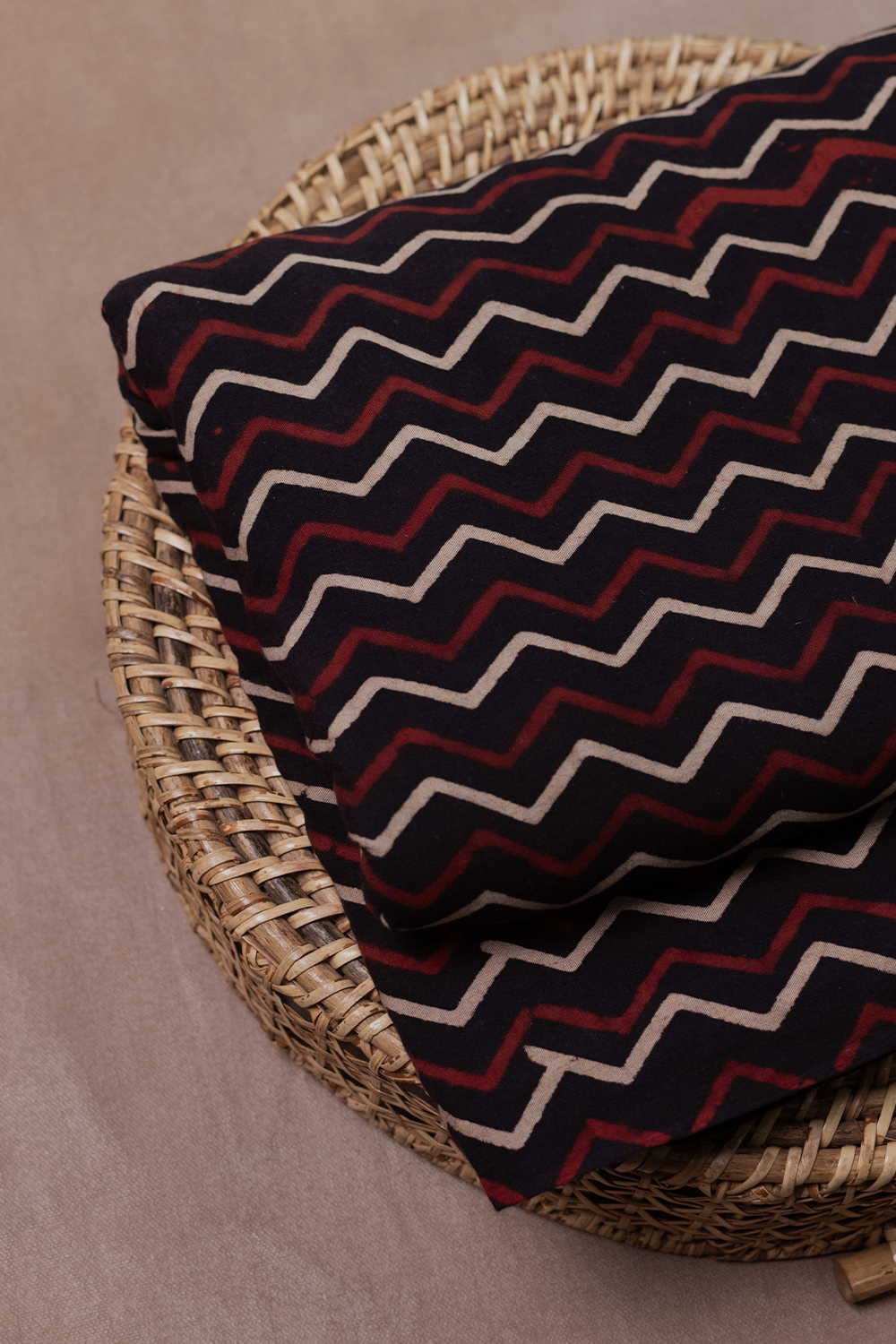 Zig Zag Pattern Ajrak Cotton Fabric - 0.9m - Image 3